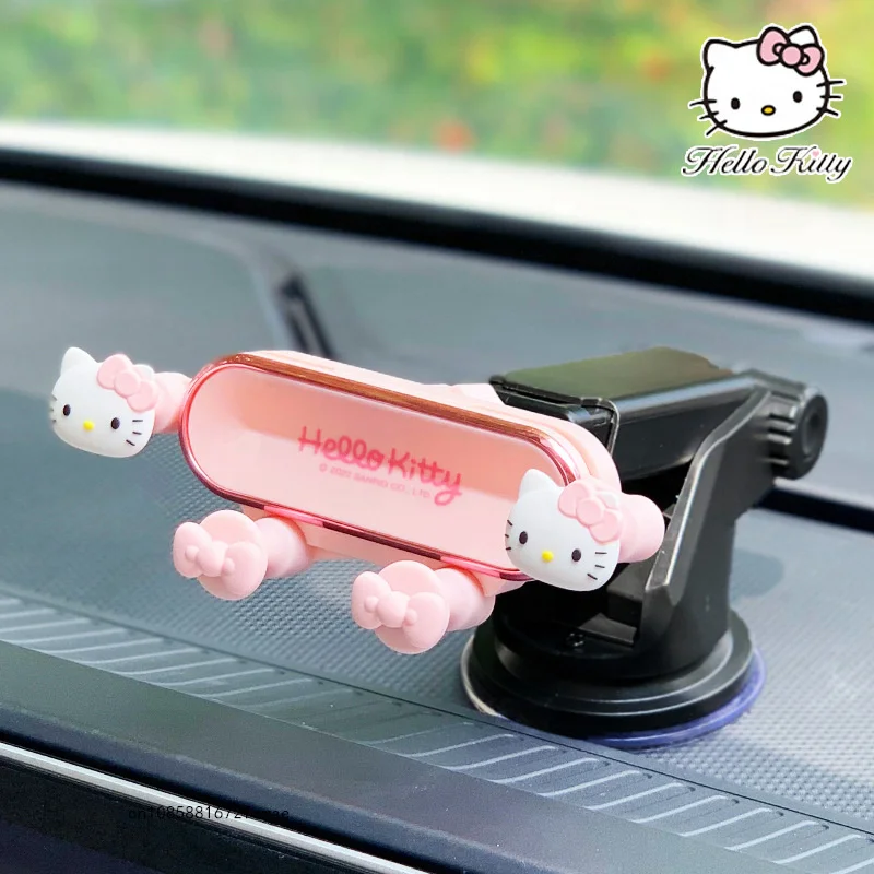 Kawaii Hello Kitty Y2K Sanrio Car Mobile Phone Bracket Cute Creative Cars Navigationgravity Holder Decoration Accessories Gifts