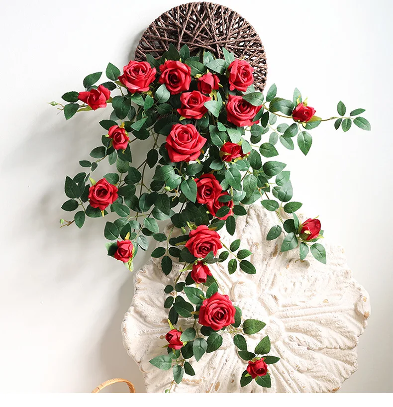 Yannew Boho Künstliche Hängende Rosen Liana Vine Blumengirlanden Wanddekoration Grün für Garten Hochzeit Zuhause Raumdekoration – Detail 13