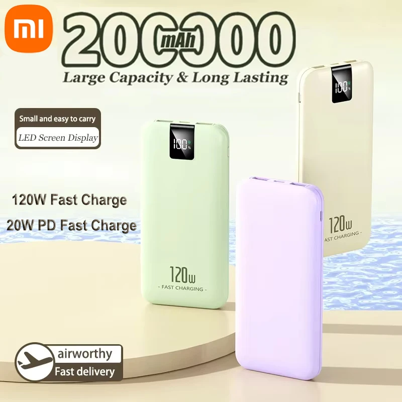 Xiaomi 120W Super Fast Charging Battery 200000mAh Power Bank 100000mAh High Capacity Lightweight Portable Square Digital Display