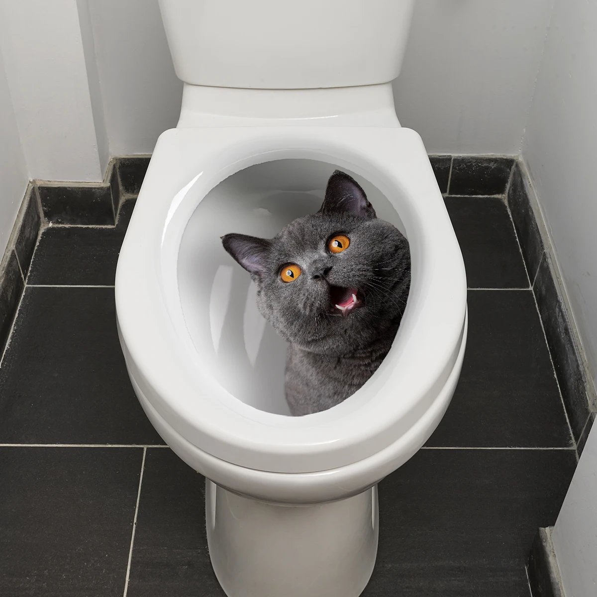 1PC Cute Kitten Fun Toilet Cover Stickers-Waterproof Glossy Self Adhesive Oval PVC Surface Stickers Suitable for Bathroom Toilet vinyl stickers toilet stickers toilet seat stickers kitten wall stickers