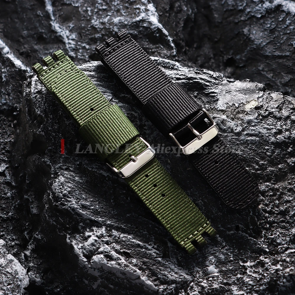 Green & Black Sport Nylon Watchband - Fabric Weave Wristband Replacement