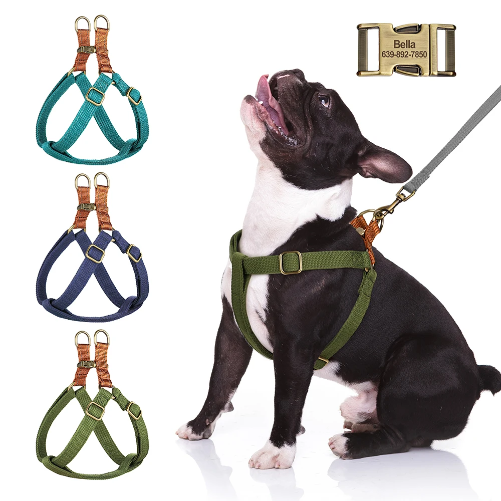 Custom Dog pet harness Reflective Nylon Dog Harnesses Vest Free Engraved Pet ID Tag Harnesses For Small Medium Large Dogs Pug