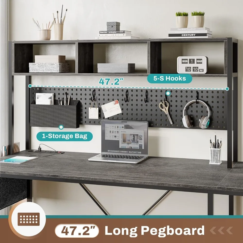L Shaped Desk, 94.5 Inch Home Office Desk with Power Outlet & Pegboard, L Shaped Gaming Desk with LED light, Keyboard Tray 5