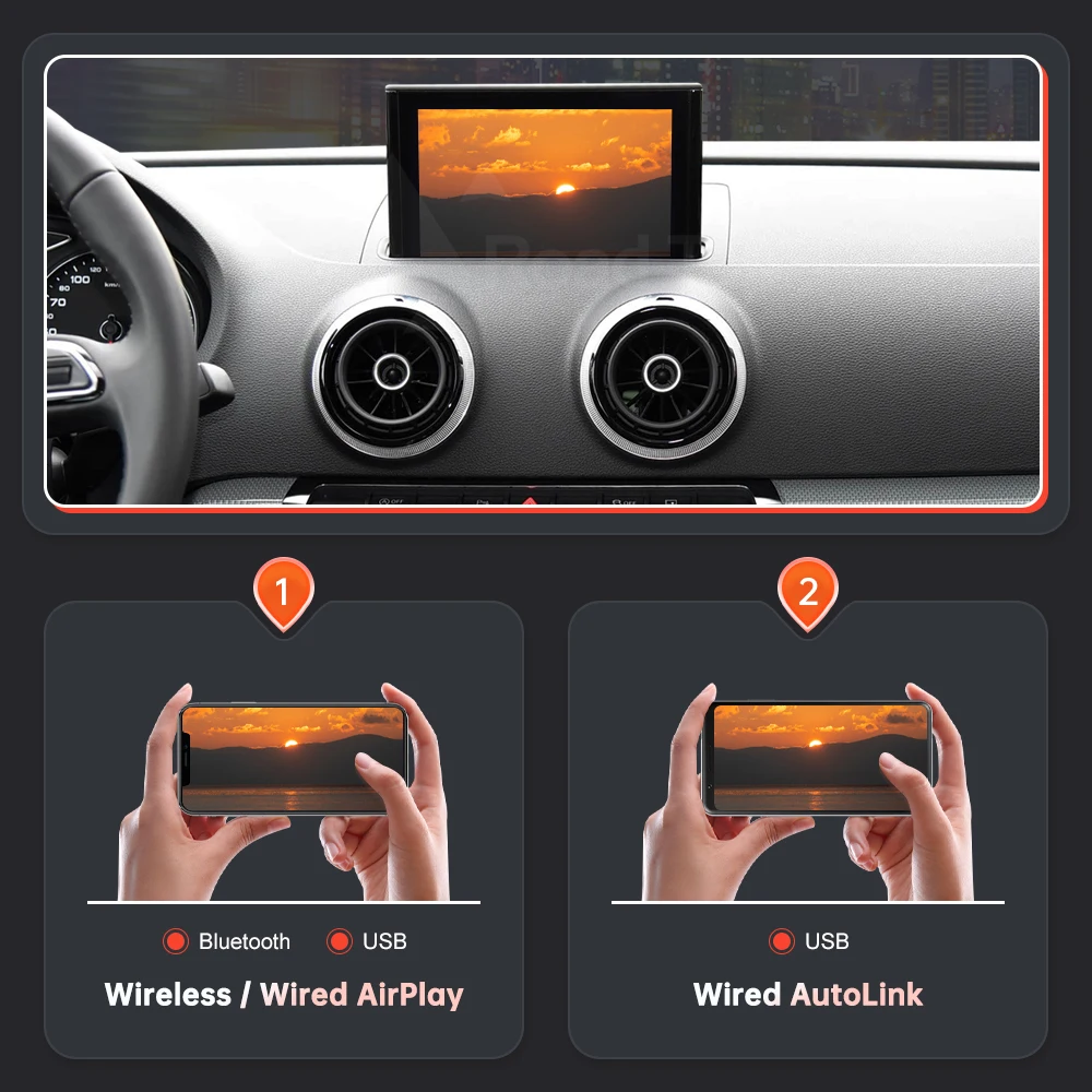Road Top-decodificador inalámbrico para coche, dispositivo con Android, CarPlay, AirPlay, Mirror Link, cámara trasera, funciones BT, para Audi A3 2013-2018 4