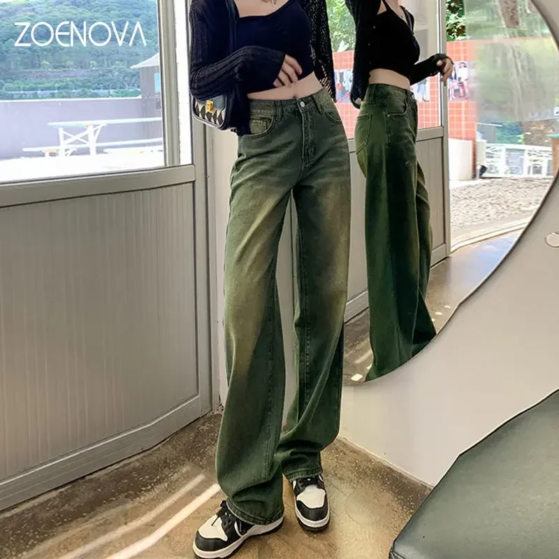 ZOENOVA 아메리칸 레트로 여성 하이웨이스트 스트리트웨어, 워싱 루즈 스트레이트 팬츠, 와이드 레그 모핑 청바지, XS-XL, 2023 여름 신상