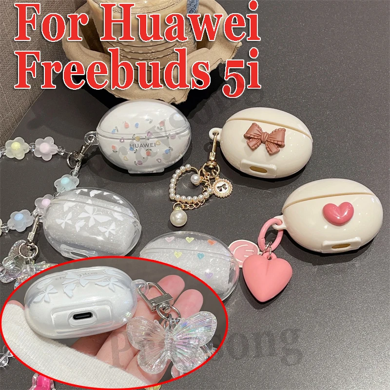 Cover Trasparente Alla Moda Per Huawei Freebuds 5I Custodia Protettiva Retrò Per Freebuds 5I Custodia Per Huawei Buds Funda Chain Bracelet