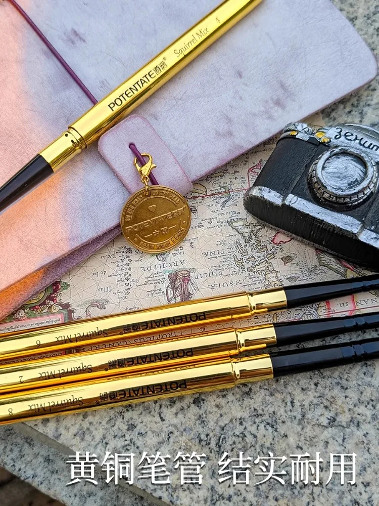 1Pc POTENTATE Brass Squirrel Hair Round Artist Paintbrushes Detachable Portable Travel Set for Watercolor,Gouache, Acrylic 4