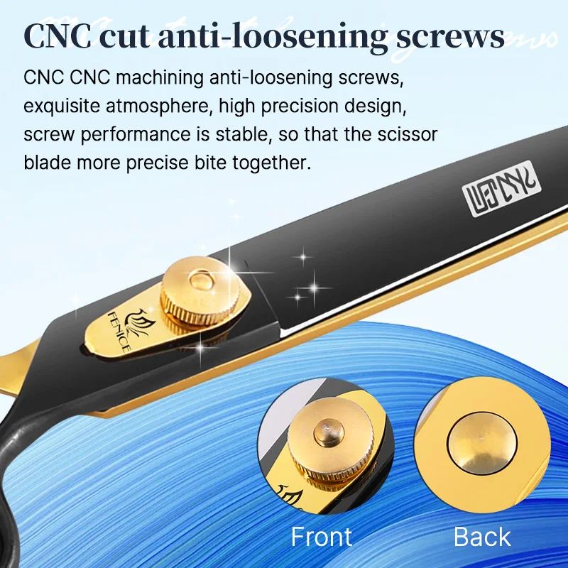 Fenice Professional Dog Scissors JP440C 7.0/8.0 inch 3-hole handle swivel black gold straight cutting pet grooming scissors dog grooming scissors