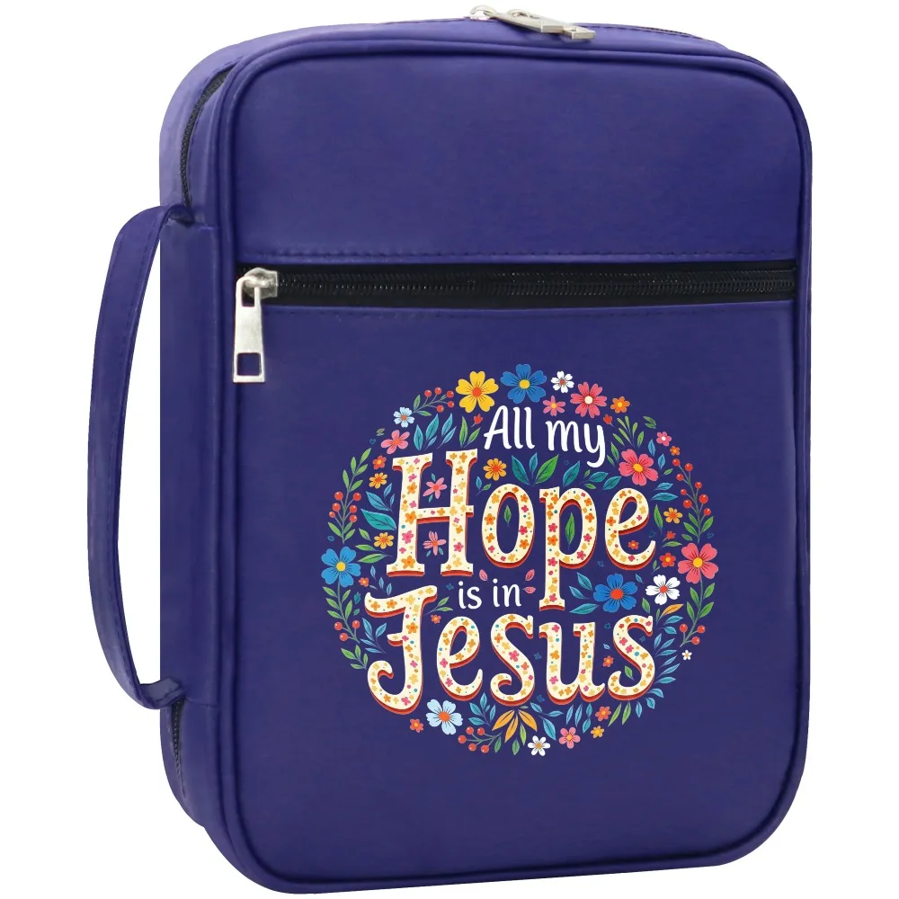 Floral Wreath Print Bible Cover with Handle and Zipper Closure