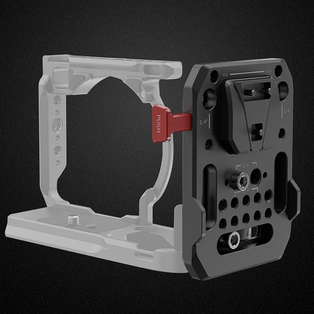 DSLR-Kamera-Akku-V-Mount-Platte mit Dual-15-mm-Stangenklemme, V-Lock-Akku-Halterungsplatte, Käfig, Follow-Focus-System, Halterung – Detail 20