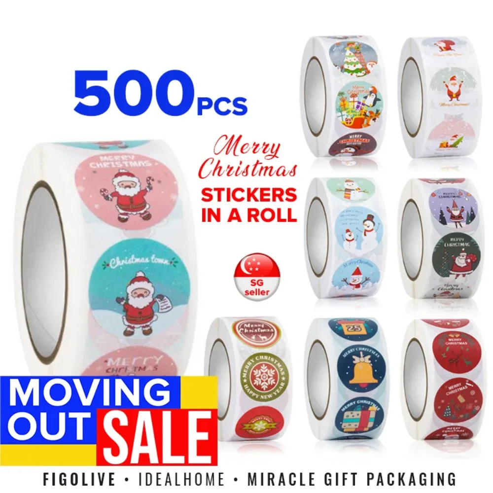 500pc Merry Christmas Stickers Santa Snowman Seal Labels Stickers for DIY Gift Baking Package Envelope Stationery Wrapping Decor