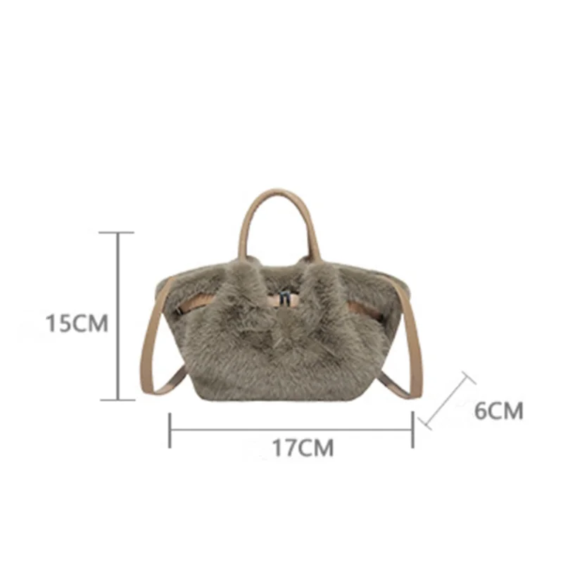 Chic Plush Women's Tote Bag, Imitation Mink Fur Women Handbag, Vegetable Basket Bag, Pleated Bag, Stylish Shoulder Crossbody Bag