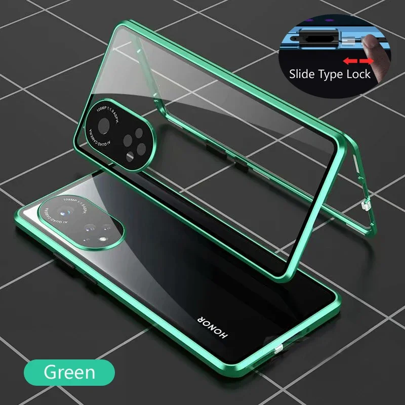 Premium Metal Magnetic Double-Sided Glass Snap Lock Phone Case - 360 Full Protection Cover