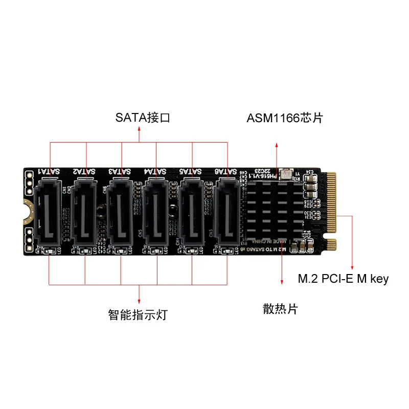 M.2 NVME M Ű PCIE 3.0 SATA 6Gbps 6 Ʈ Ȯ ī, NAS Synology ϵ ̺ Ȯ PCI-E   ī, ASM1166 PM