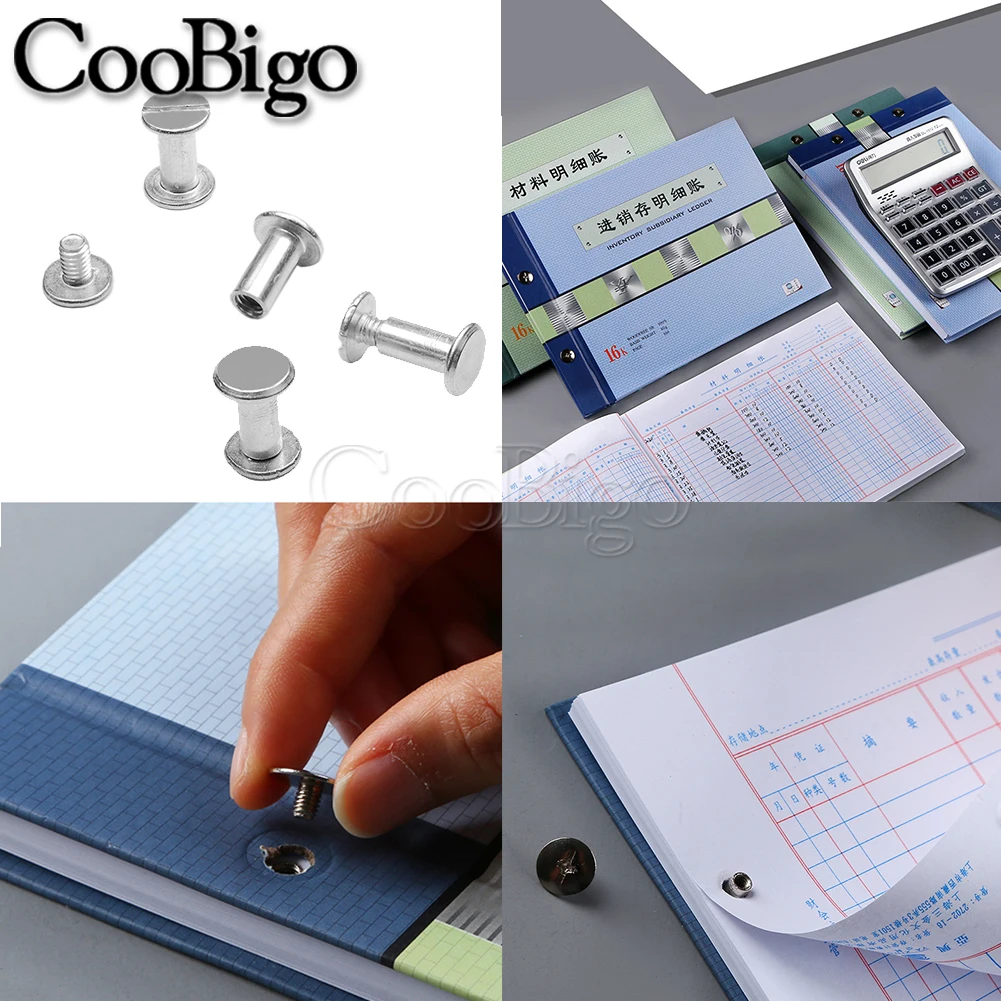 Metal Binding Chicago Screw Binder Loose Leaf Clip Fastener DIY Photo Album Scrapbook Bookkeeping Account Book Aluminum 10Sets