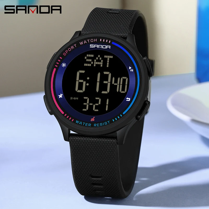 Sanda 6158 Fashion Digital Movement Teenager Students Hand Clock Trendy Water Resistant Outdoor Sports Mode Wrist Stop Man Watch, Alina Gadgets