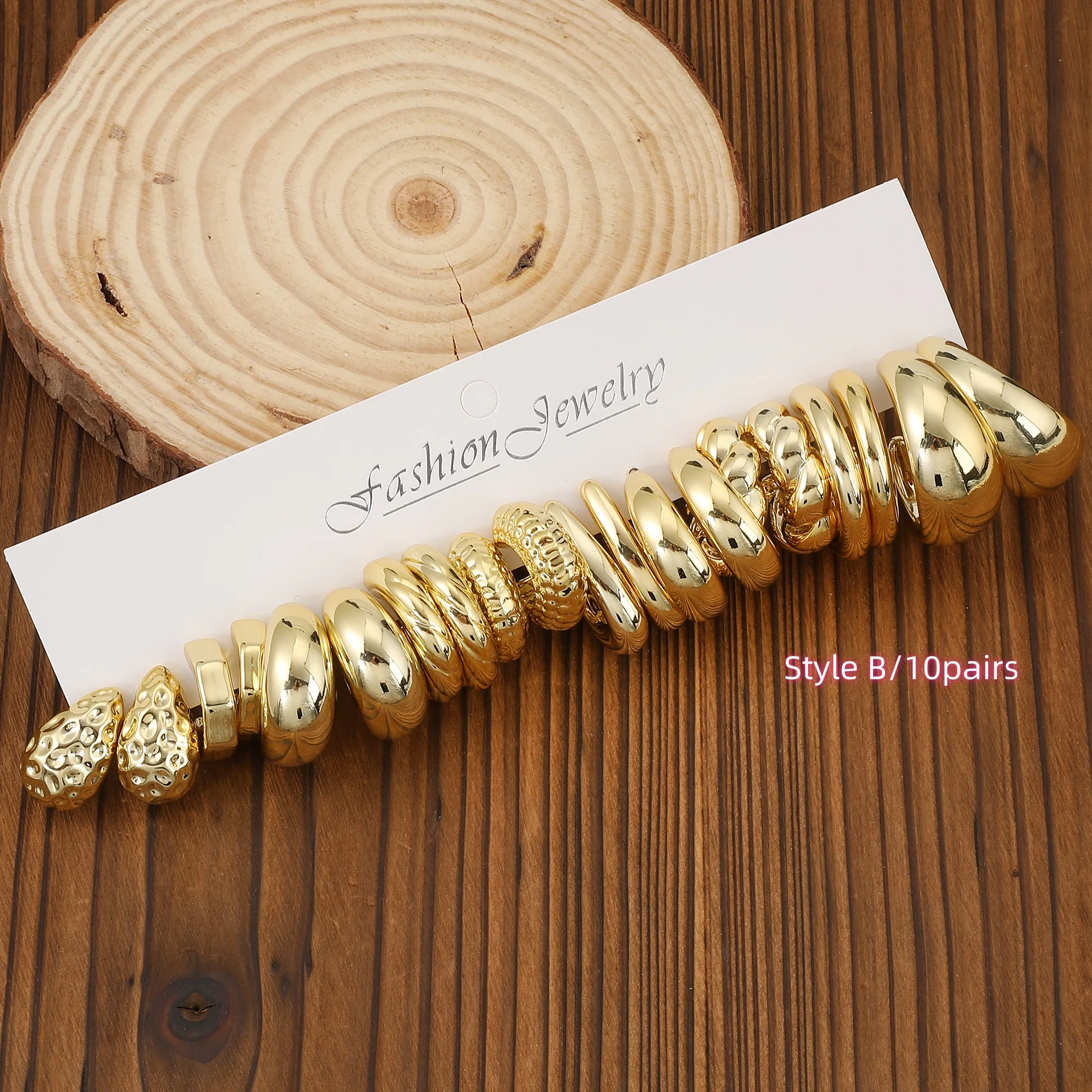 10pairs/40pairs European and American New Simple Design Geometric Golden-plated Plastic Material Earrings With Various C-shaped 3