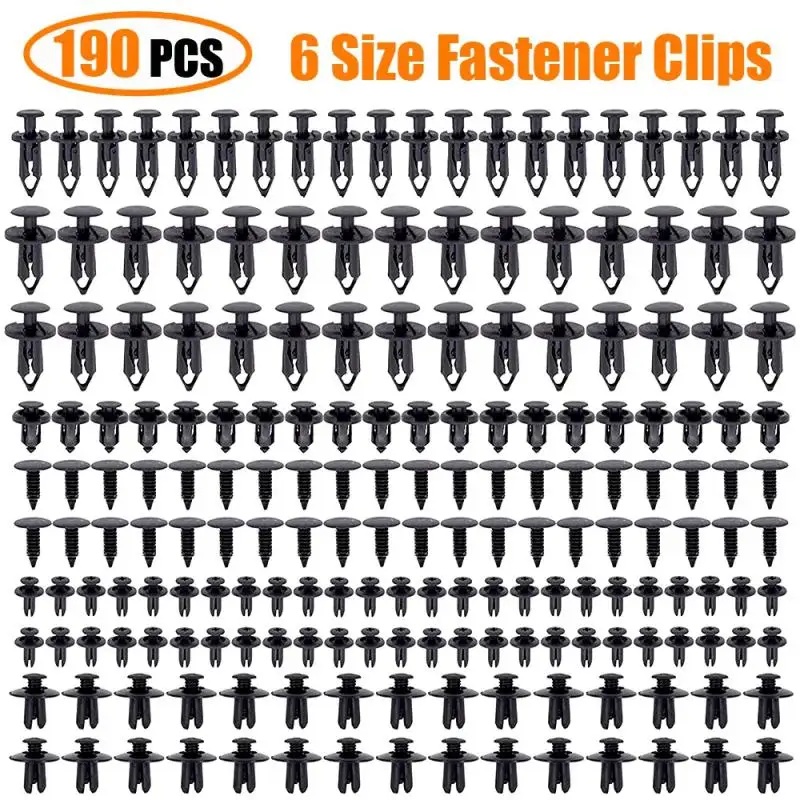 

190 Pieces Of Car Fixing Clip 6 Size Plastic Fastener Kit Car Trim Panel Clip Hybrid Body Bumper Rivet Kit Replacement