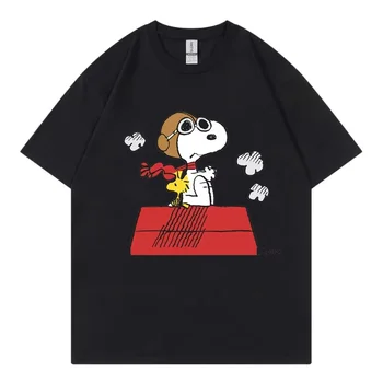 Snoopy Black Women T-shirt Summer 2025 New Short Sleeve 100% Cotton Men Women Tee Shirt Tops Cartoon Anime Couple Clothing Tops 1