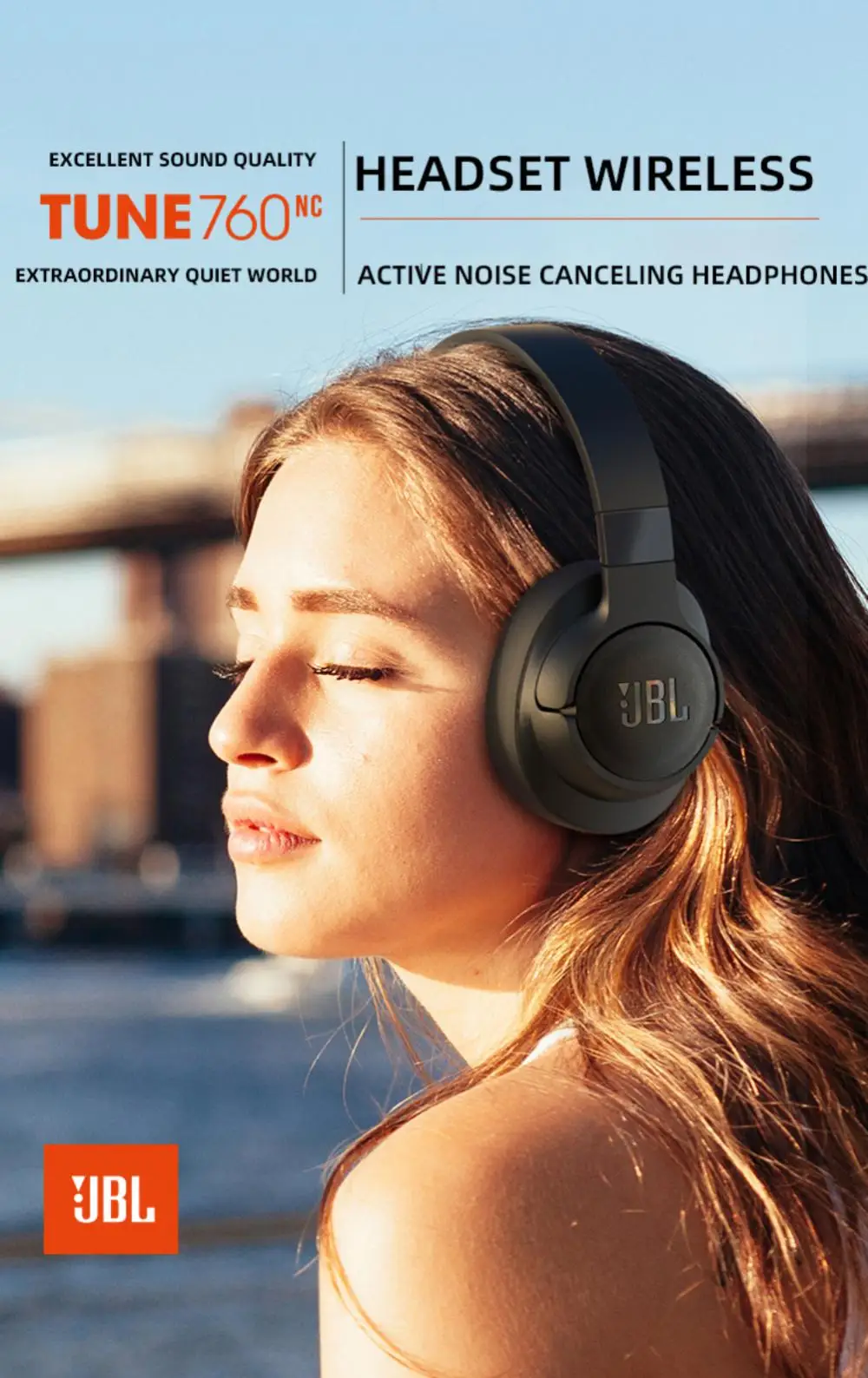 JBL-Casque sans fil Tune 760NC avec micro, casque supra-auriculaire,  suppression active du bruit, jeux et sports, 100% d'origine - AliExpress