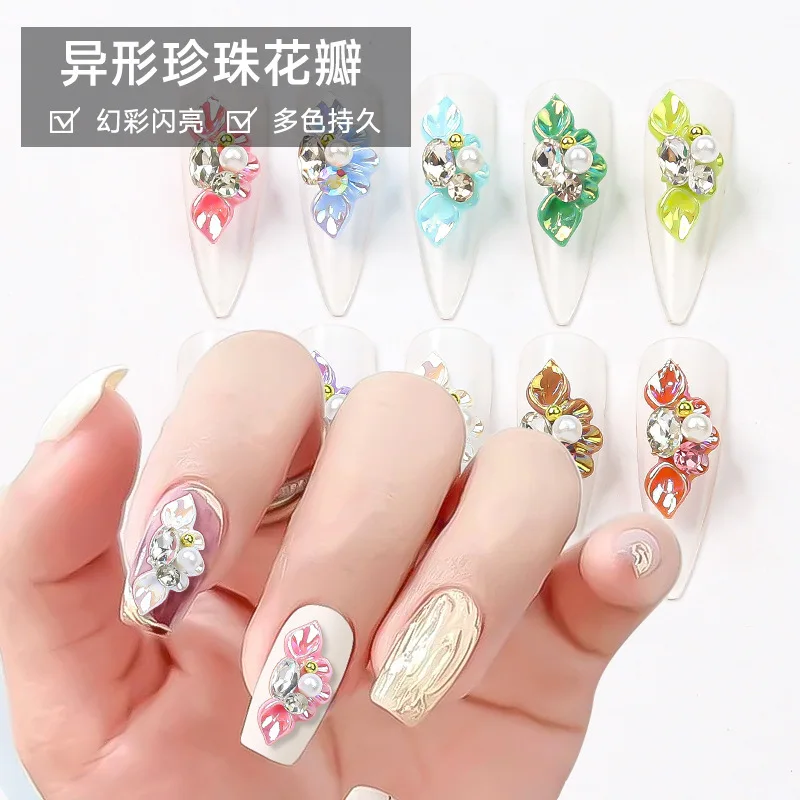 

Autumn and Winter New Nail Patch Accessories Simple Shaped Diamonds Set with Three-Dimensional Petals Resin Nail Jewelry