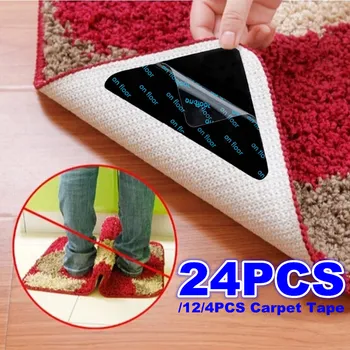 4/12/24PCS Riutilizzabile Tappeto Gripper Nastro Adesivo Biadesivo Antiscivolo Tappeto Pad Nastro Adesivi Lavabile Area Rug Pad Tappeto nastro 1