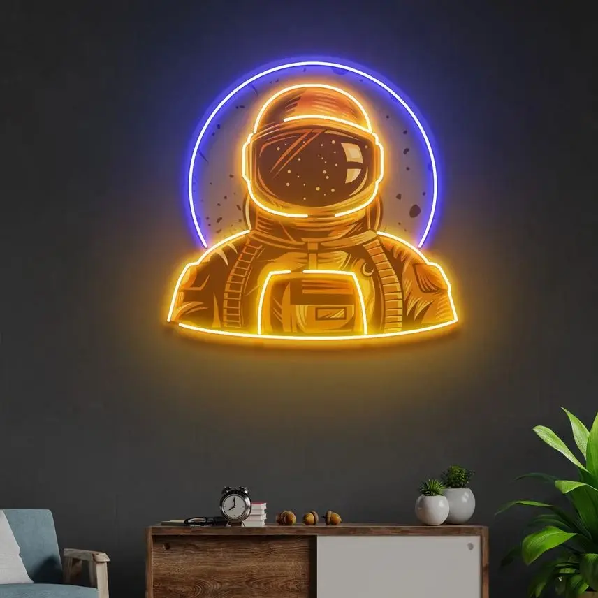 Led Neon Light Astronaut | Neon Light Background | Wall Art Neon Light ...