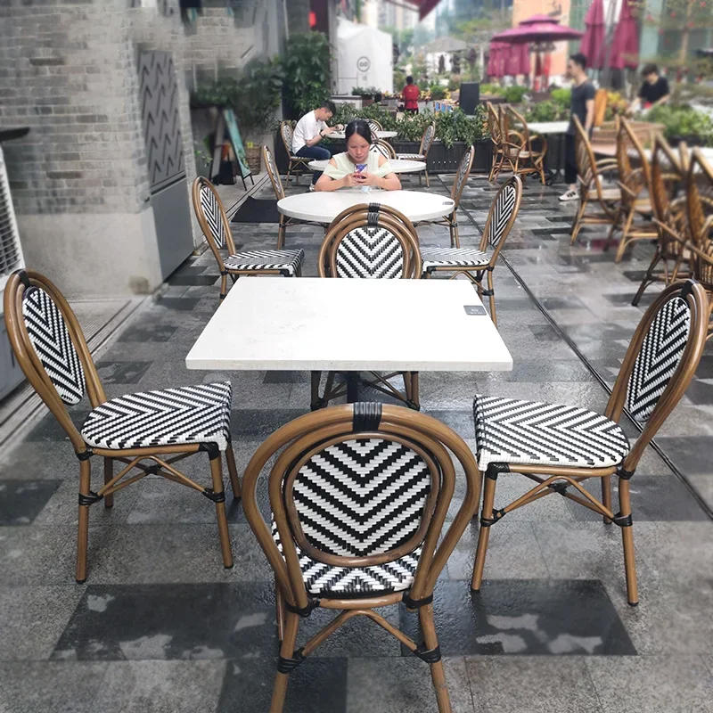 French Homestay Small Apartment Garden Furniture Sets Retro Outdoor Balcony Rattan Chair Restaurant Hotel Leisure Table Chairs