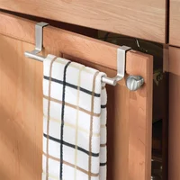 Stainless Steel Bathroom Kitchen Cabinet Rag Shelf Dishcloth Hanger Single Pole Towel Rack Over Door Back Type Hanging Holder 1