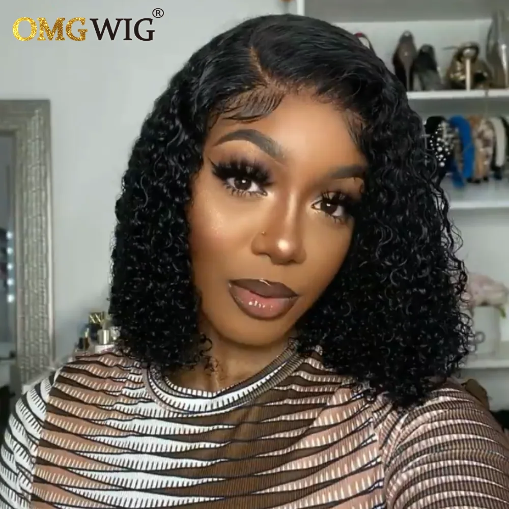 4x4/5x7 Glueless Ombre Honey Brown 4C Edges Curly Bob Human Hair Wig For Black Women 360 Wear And Go Kinky Curly Pre Plucked