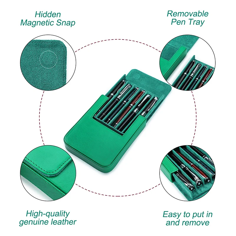 CONTACTS FAMILY Genuine Leather Pen Case Holder Handmade Pen Box Shockproof Detachable Portable Stationery Cover pen storage bag
