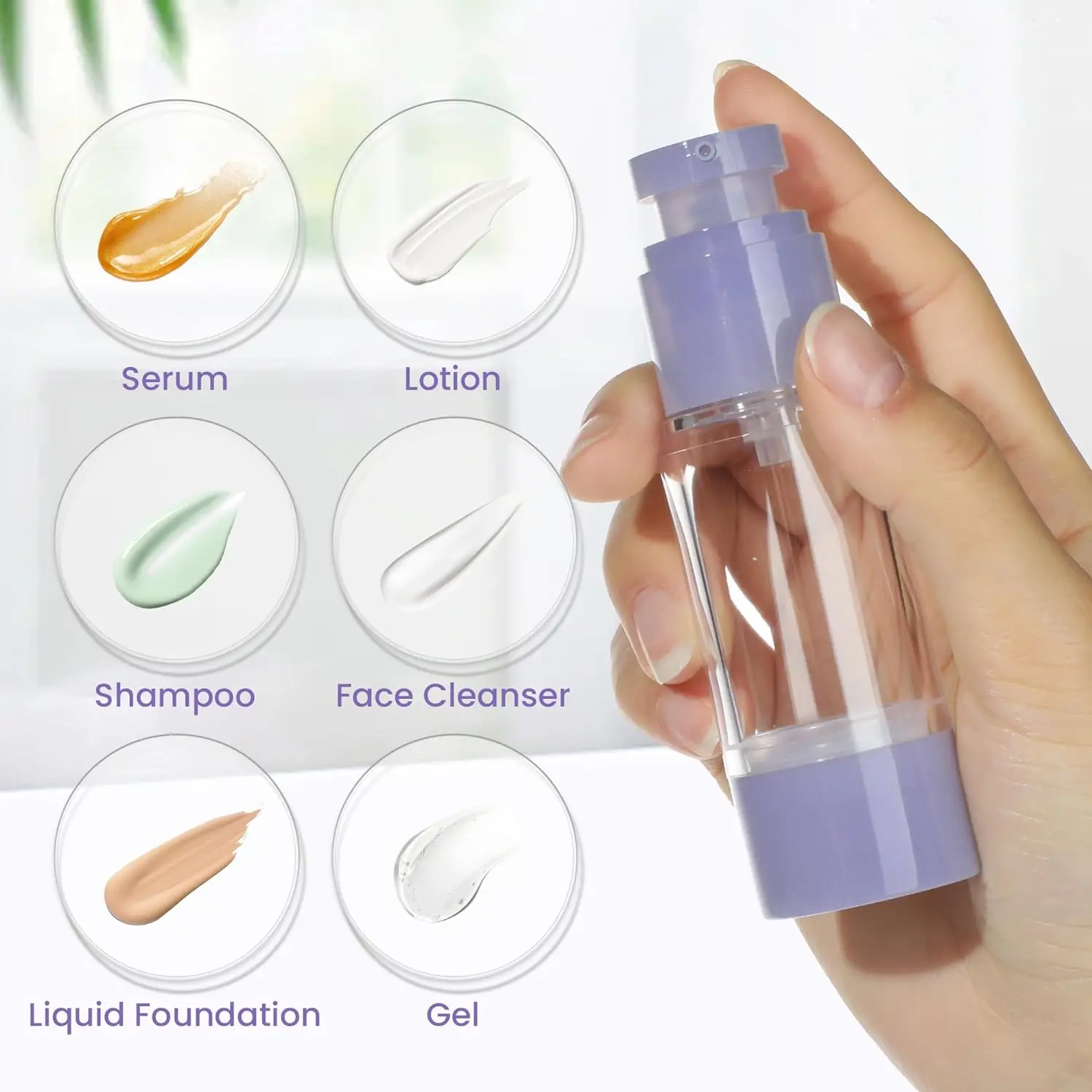 Portable Airless Cosmetic Dispenser Set - Refillable Hydration and Lotion Bottles