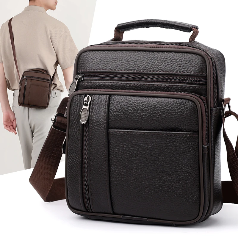 Men's Fashion Black Synthetic Leather Crossbody Bag | Adjustable Shoulder Strap, Multi-Layer Compartments | Business Casual | Of