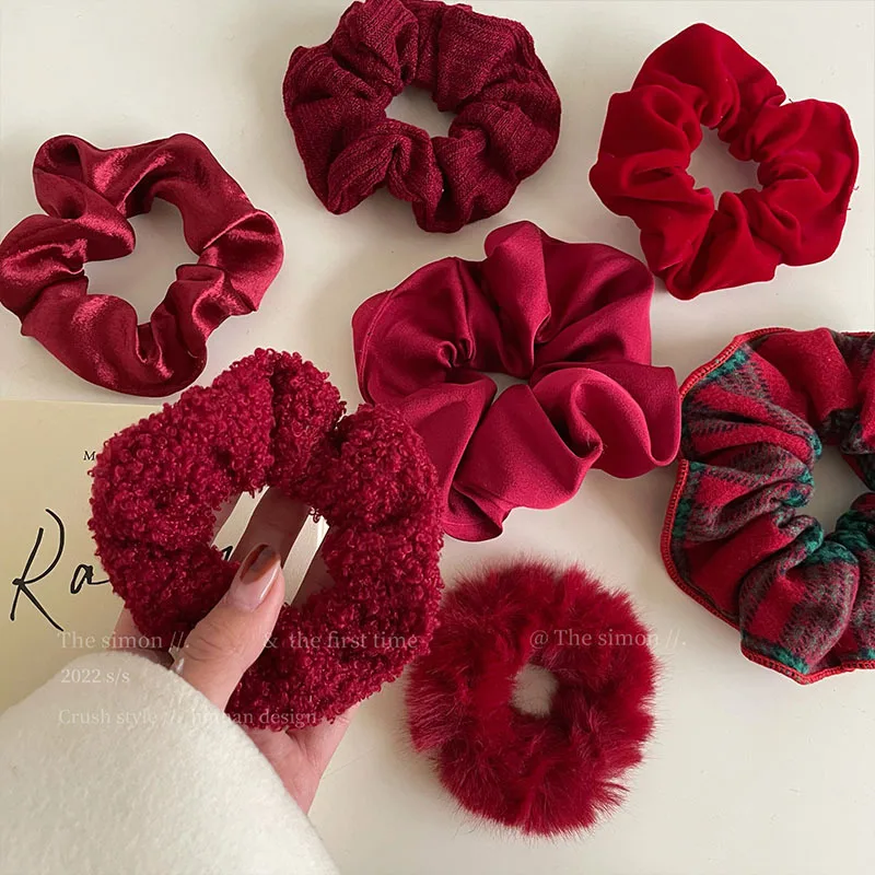 

Chinese New Year red plate hair French INS large intestine circle go out temperament sweet ponytail hair rope headdress