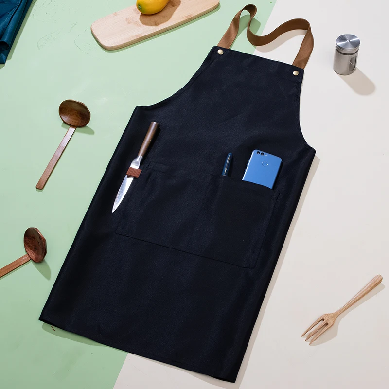 Men's and Women's Workwear Ni Hanging Neck Waterproof Apron Kitchen Coffee Cake Fast Food Fruit Shop Waiter Apron Printed Name