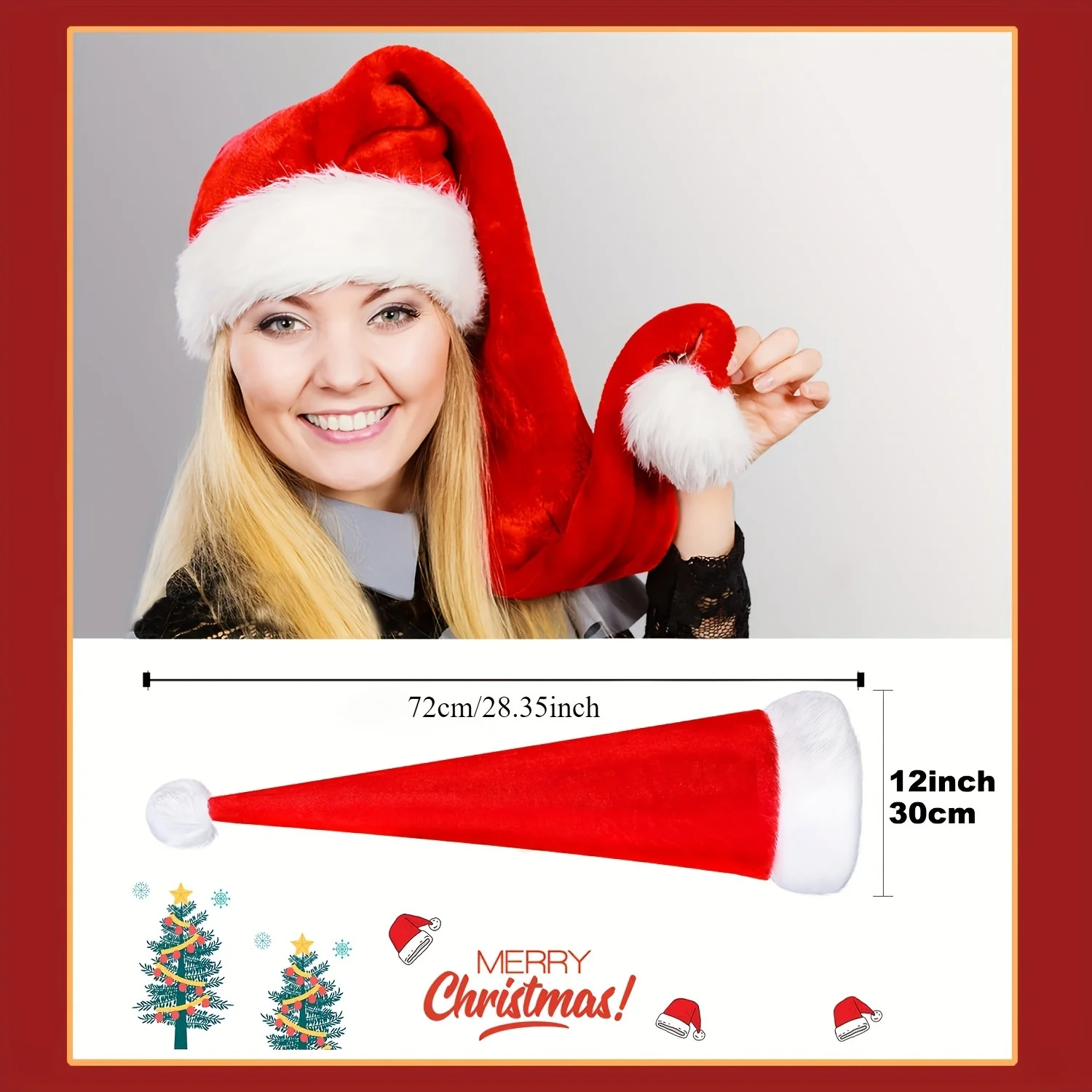 Extended-Length Santa Claus Christmas Beanie Hat Durable Material Festive Headwear Ideal for Holiday Parties and Christmas Decorations