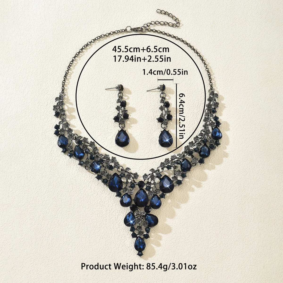 2PS Übertriebener Wassertropfen-Legierungsschmuck Damen Halskette Ohrringe Zweiteiliges Set Braut Hochzeit Party Schmuck Muttertag Geschenk – Detail 13