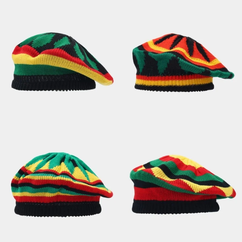 Jamaikanische mehrfarbige bedruckte Strickmütze Bob Rasta Beanie Hüte Hip Hop Cap Männer Frauen Karibik Kostüm Reggae Baskenmütze – Detail 19