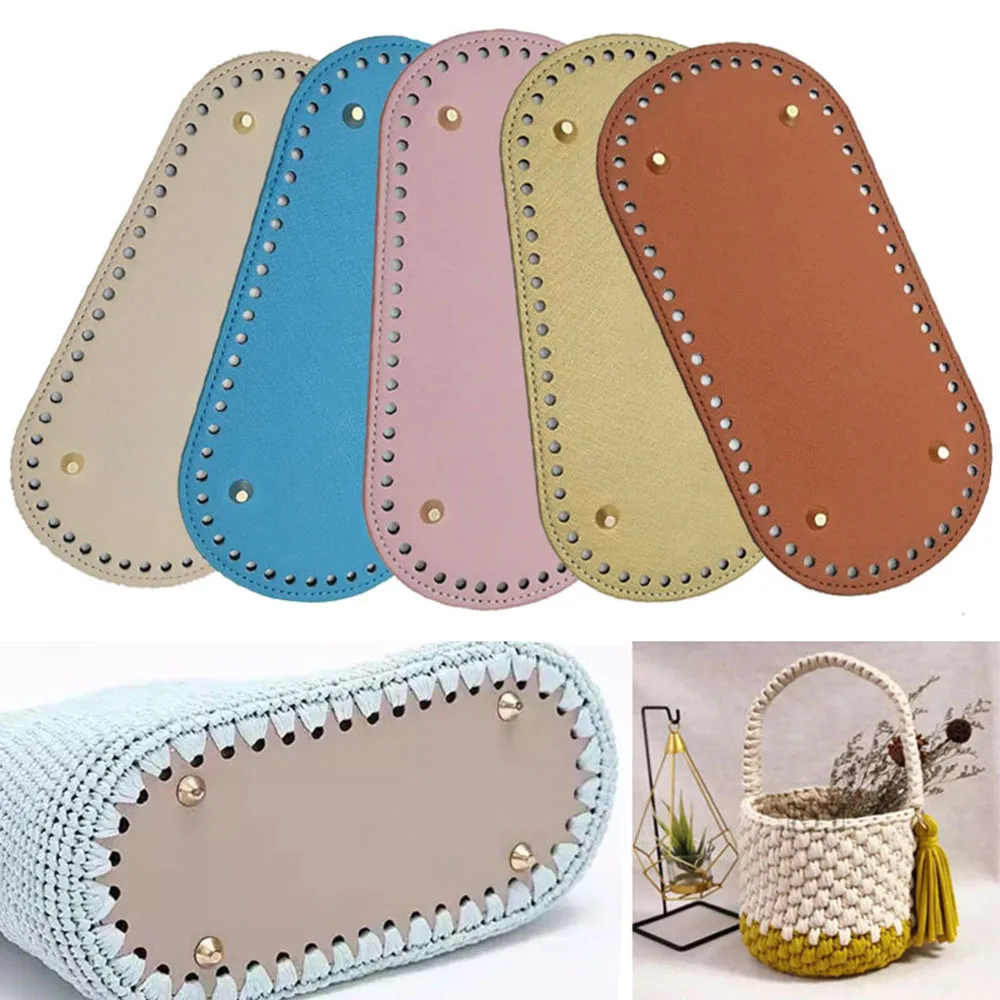 

25*12cm Handmade Oval Bottom For Knitted Bag PU Leather Wear-Resistant Accessories Bottom With Holes Diy Crochet Bag Bottoms