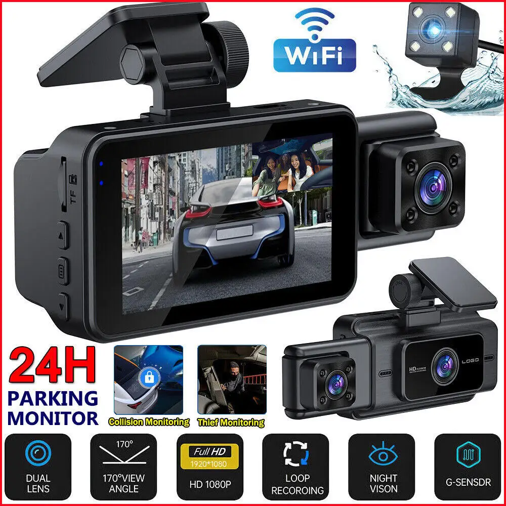 

Видеорегистратор с двумя камерами 1080P, видеорегистратор с функцией ночного видения с G-сенсором и циклической записью, Автомобильная камера DVR для транспортного средства