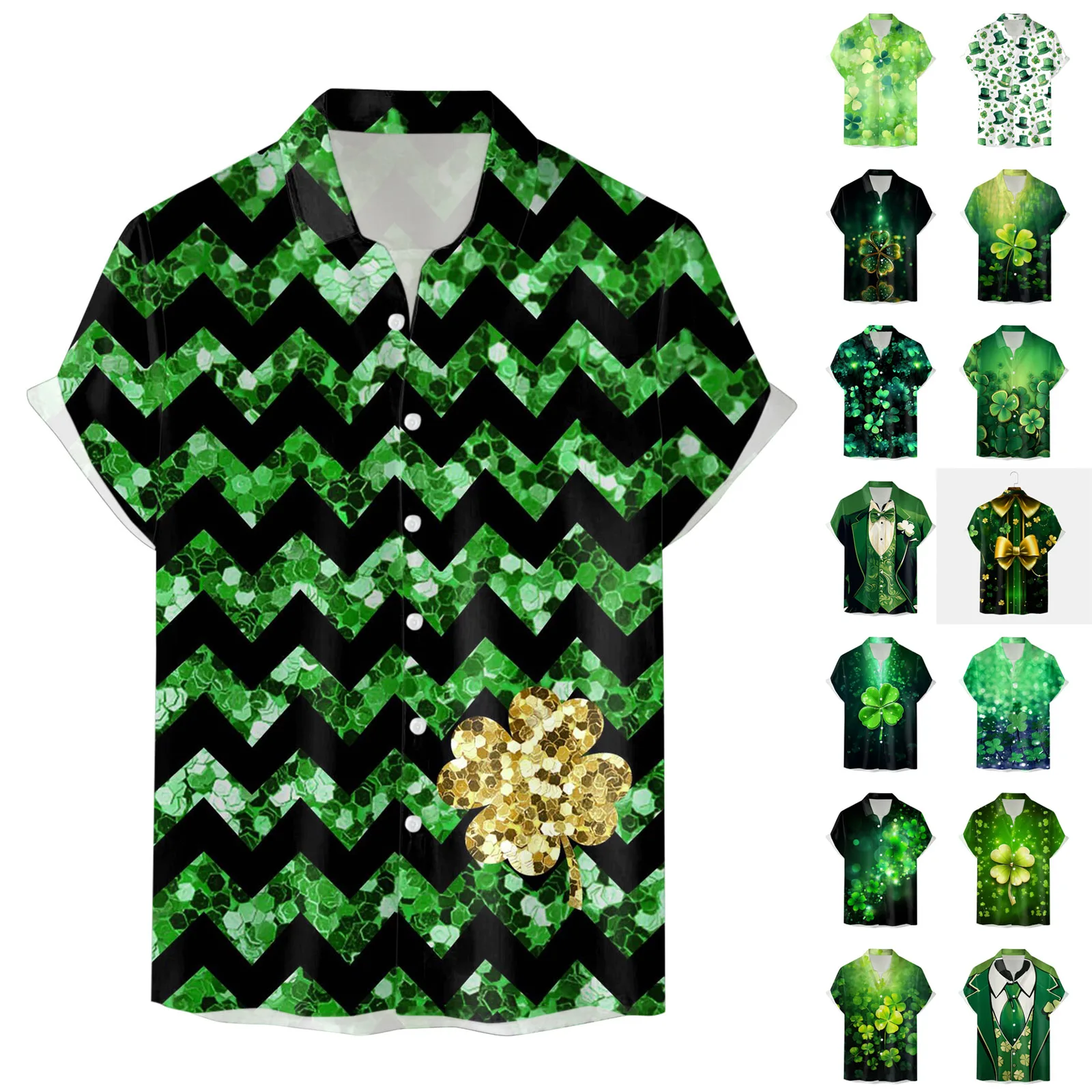 

Male St. Patricks's Day Short Sleeve Shirt Autumn Casual 3D Printing Hawaii Beachwear Vintage Print Camisa Social dress shirt