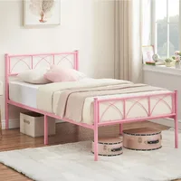 Platform Bed Frame with Headborad&Footboard,12.2 inches,No Box Spring Needed,Simple Assembly,Furniture(Pink,Twin) 1
