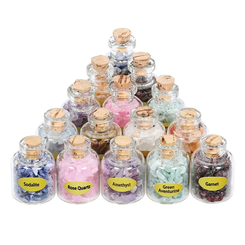9 Bottles Mini Gemstone Bottles Chip Crystal Healing Tumbled Gem Reiki Wicca Stones Set Semiprecious Gem Stones Decor glass bottles,mini glass bottles