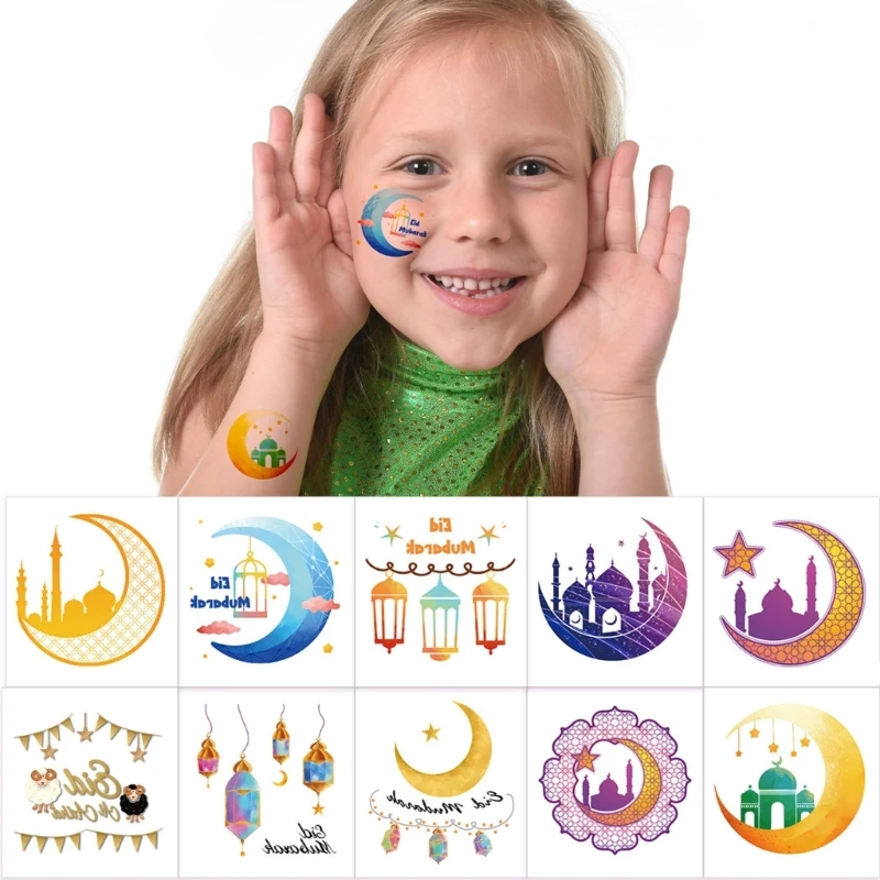 

10pcs Eid Mubarak Temporary Stickers Kid Waterproof Decoration Dropship