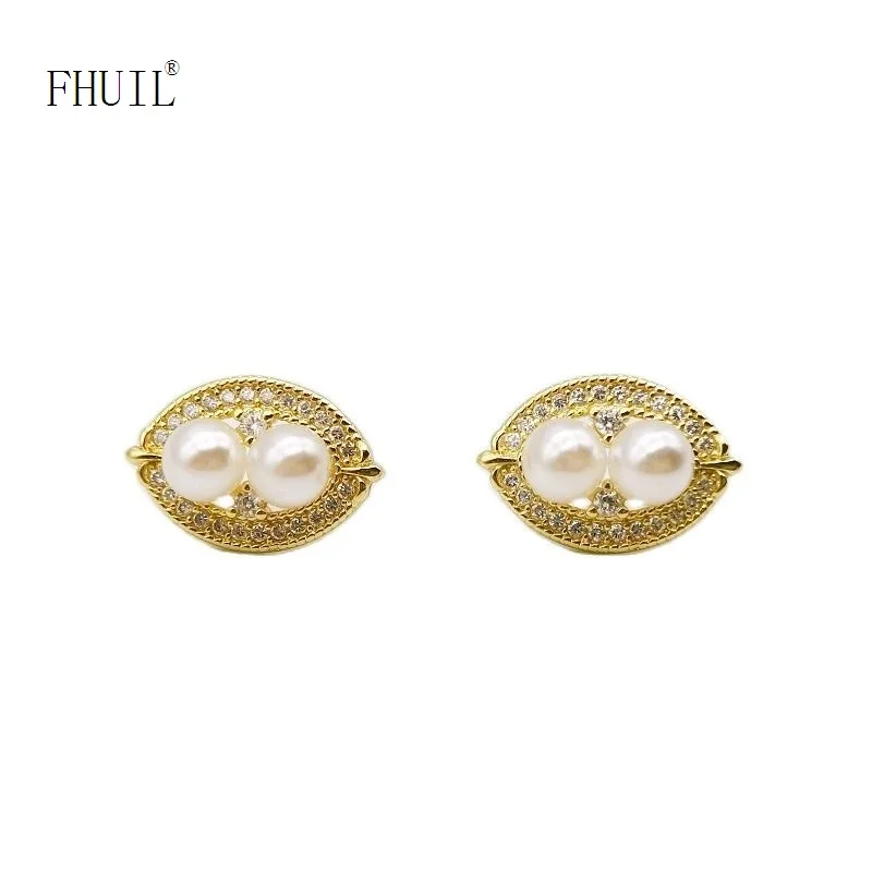 

Stud Earrings For Women Gold Plated Zircon Ear Piercing Pearl Round Earring Fashion Jewelry 2023 Trend New Gift Wedding