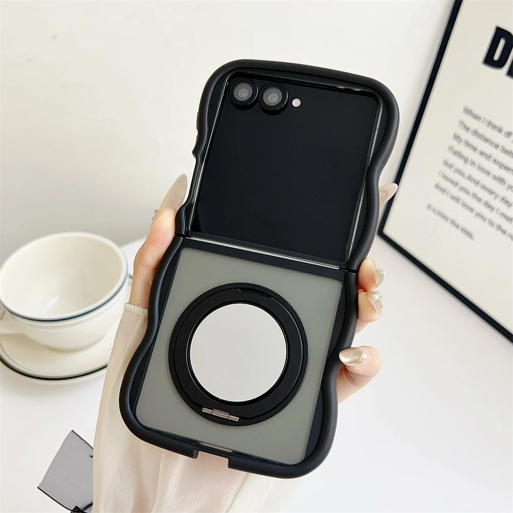 Magnetic Matte Mirror Case with Rotating Bracket and Wave Stand - Shockproof Soft Cover
