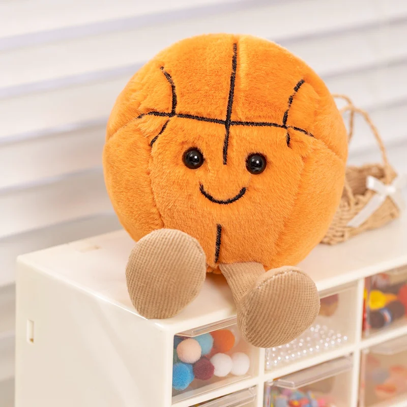 Kawaii Tennis Baseball Soccer Basketball Billiards Plush Ball Stuffed Smiling Face with Legs Sport Instrument Small Room Decor 4