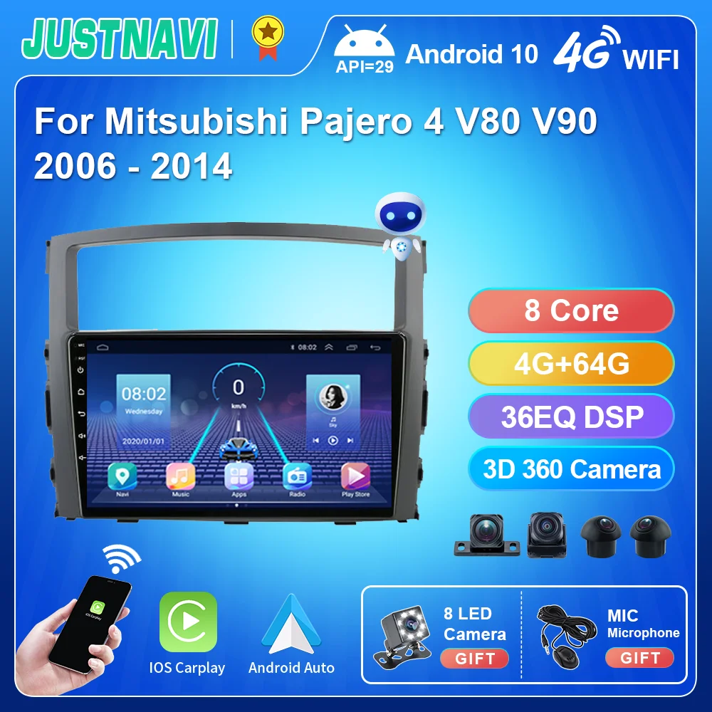 

JUSTNAVI QT5 Android 10 Car Radio Player For Mitsubishi Pajero 4 V80 V90 2006-2014 Multimedia Serero GPS Nacigation DSP Carplay