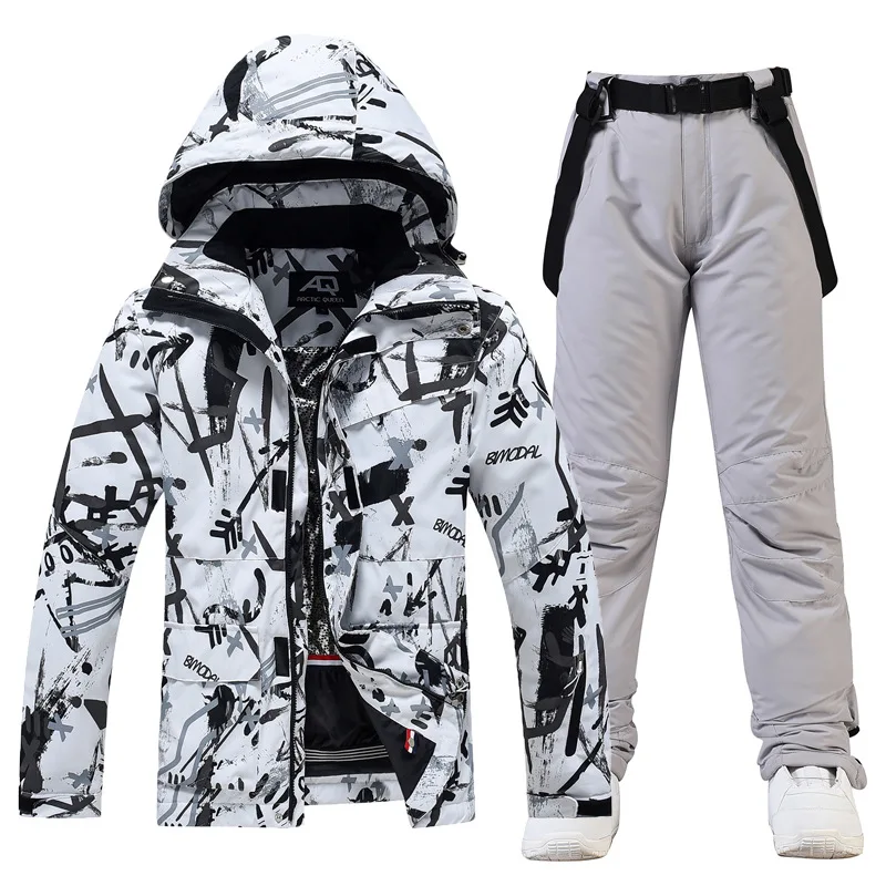 Men's and Women's Ice Snow Suit Wear Waterproof Winter Costumes Snowboarding Clothing Ski Jackets + Strap Pants ski wear