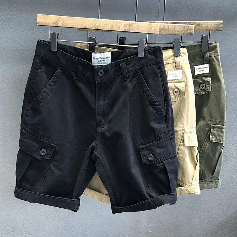 Sport Shorts Heavyweight Washed Fabric Army Green Multi-pocket Overalls Men's Loose Straight Casual Shorts Outdoor Trekking Tooling Clothes